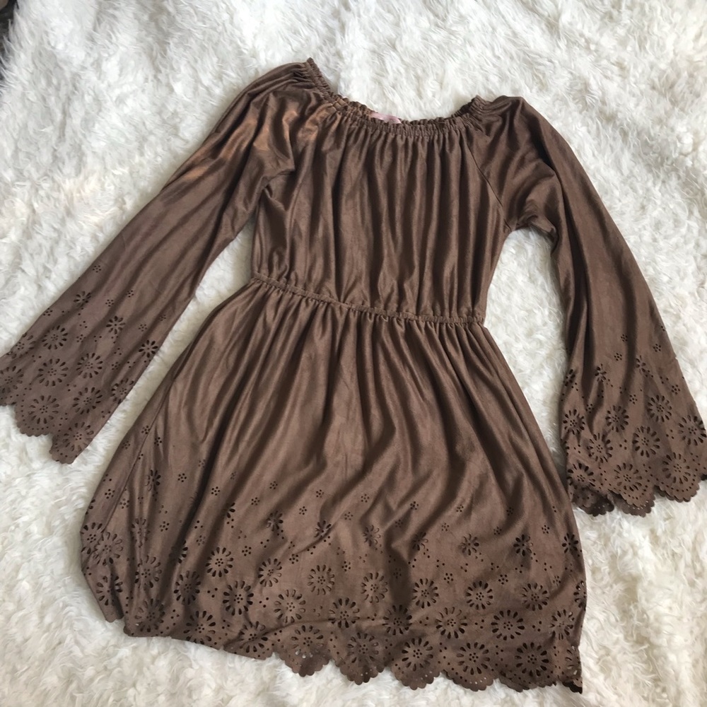 Camel Off The Shoulder Dress